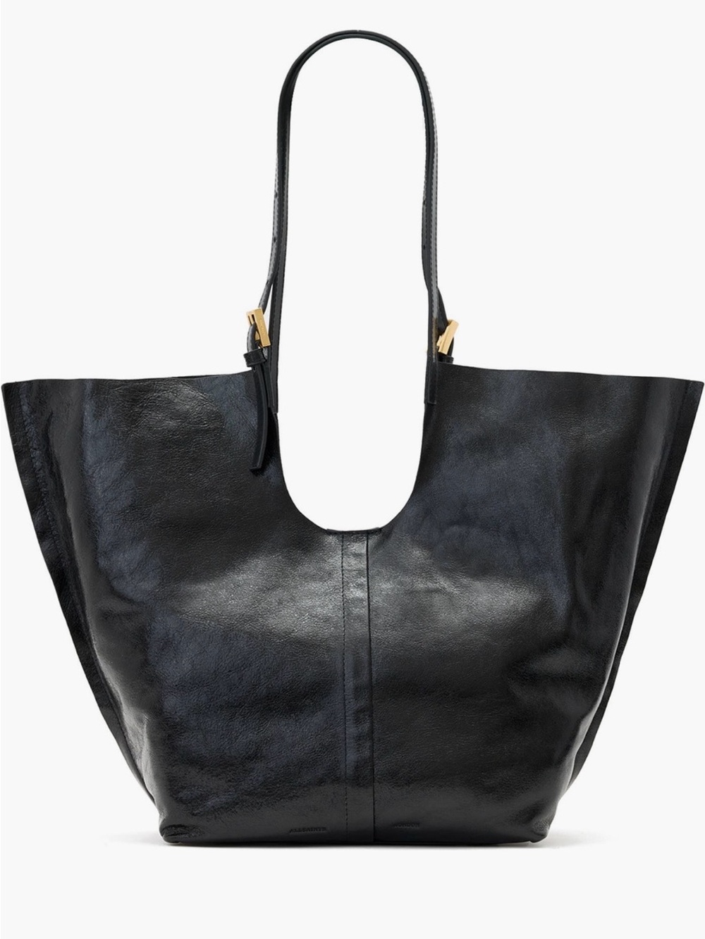AllSaints Black Leather Tote with Gold Accent Hardware